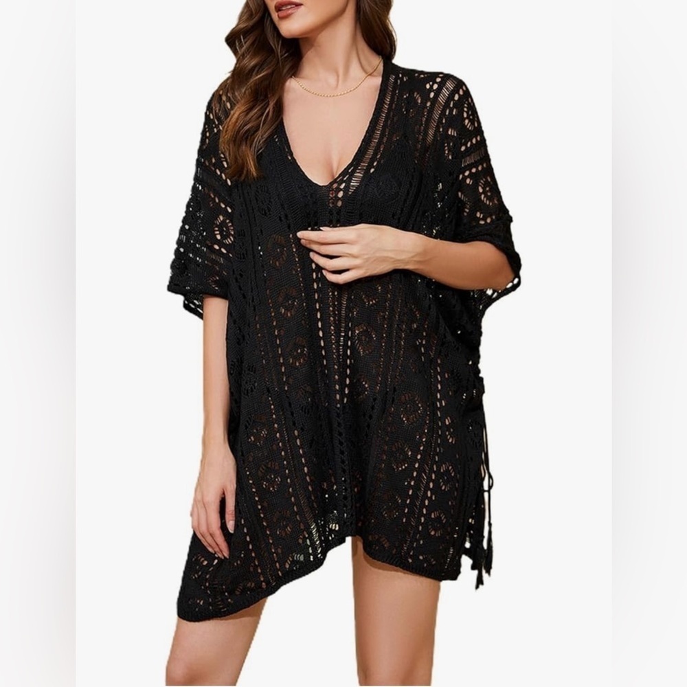 SHEIN Curve Black Swimsuit Coverup Crochet Bathing Suit Cover Up size 4XL